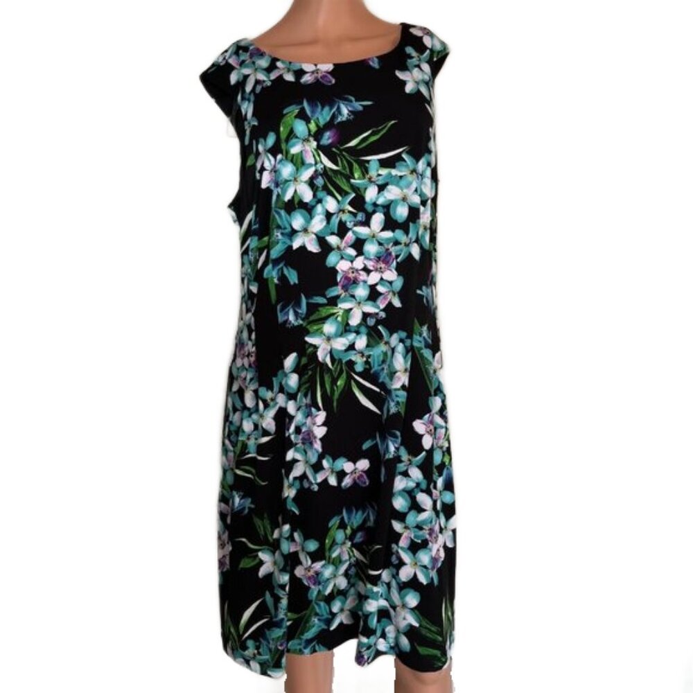 Dressbarn   Womens Black Zippered Floral Sleeveless Dress  Sz 16  NWT